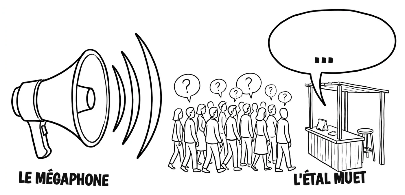 Le mégaphone et l'étal muet